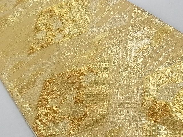 平和屋着物■佐賀錦 六通柄袋帯 松皮菱風景花文 金糸 正絹 逸品 AAAC2166Aog