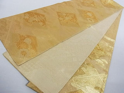 平和屋着物■佐賀錦 六通柄袋帯 松皮菱風景花文 金糸 正絹 逸品 AAAC2166Aog