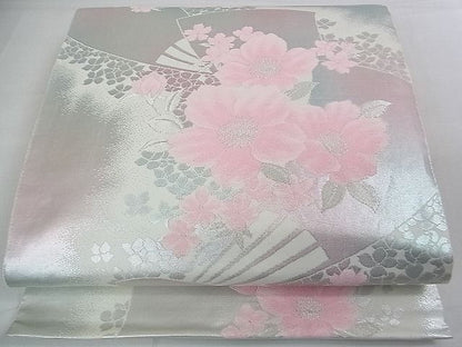 平和屋着物■六通柄袋帯 扇面草花文 銀糸 逸品 DAAB0070ud