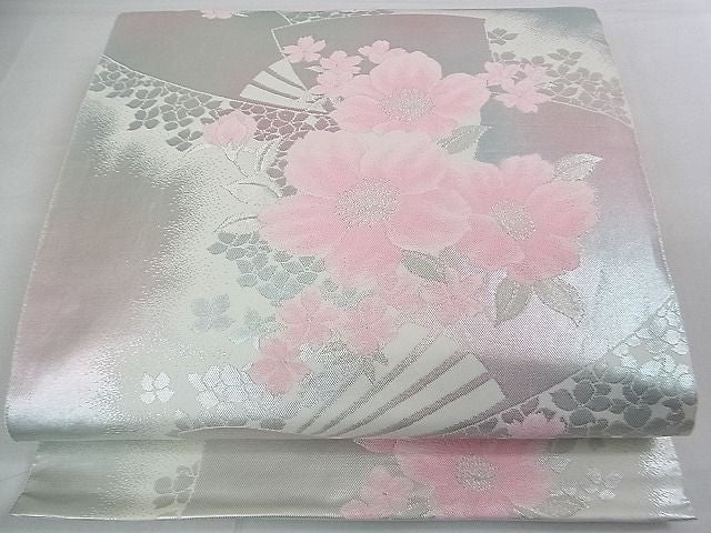 平和屋着物■六通柄袋帯 扇面草花文 銀糸 逸品 DAAB0070ud