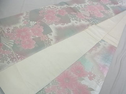 平和屋着物■六通柄袋帯 扇面草花文 銀糸 逸品 DAAB0070ud
