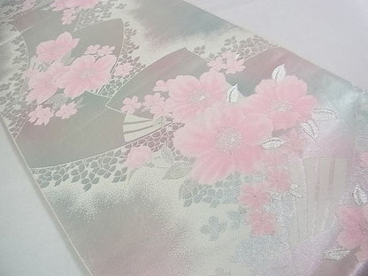 平和屋着物■六通柄袋帯 扇面草花文 銀糸 逸品 DAAB0070ud