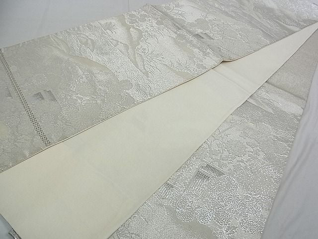 平和屋着物■六通柄袋帯 風景草花文 銀糸 逸品 DAAB0076ud
