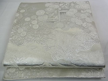 平和屋着物■六通柄袋帯 風景草花文 銀糸 逸品 DAAB0076ud