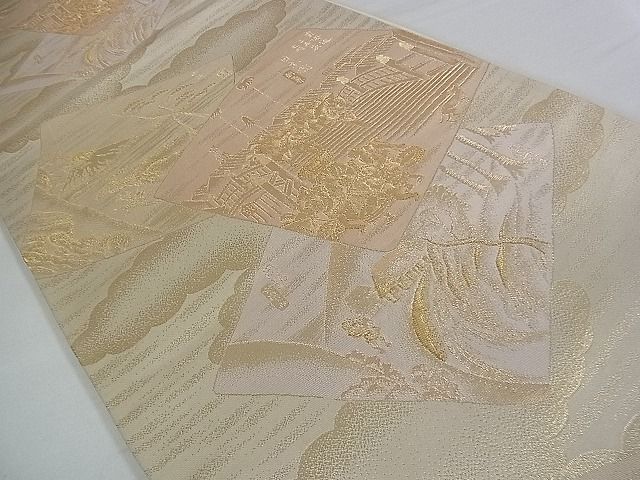 平和屋着物■六通柄袋帯 色紙重ね人物風景文 金糸 逸品 DAAB0075ud