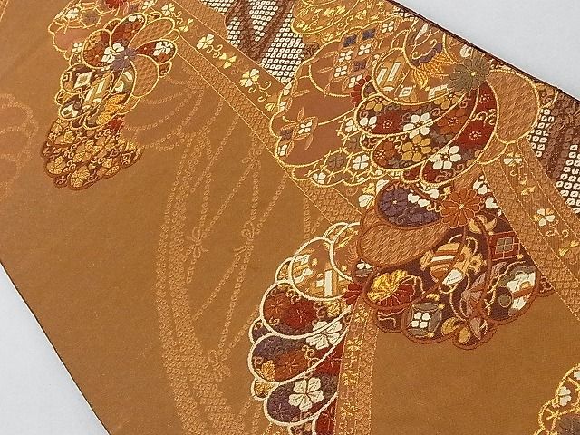 平和屋着物■六通柄袋帯 唐織 草木染 小袖 吉祥文様 金糸 三越扱い 正絹 逸品 AAAC2195Aog