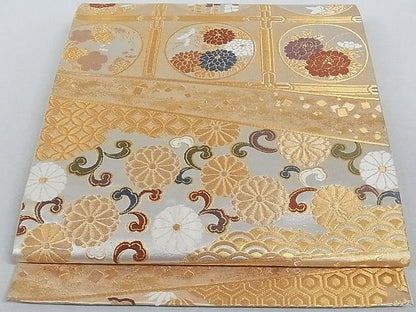 平和屋着物■六通柄袋帯 吉祥錦 吉祥花丸文 腹紋別柄 金糸 正絹 逸品 AAAC2175Aog