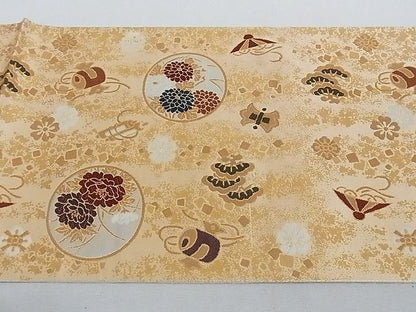 平和屋着物■六通柄袋帯 吉祥錦 吉祥花丸文 腹紋別柄 金糸 正絹 逸品 AAAC2175Aog