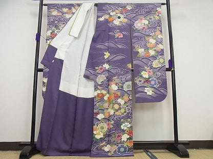 平和屋本店●極上　創業460年・千總　誰が袖好み　振袖　駒刺繍　鼓流水花文　金彩　高島屋扱い　逸品4s581