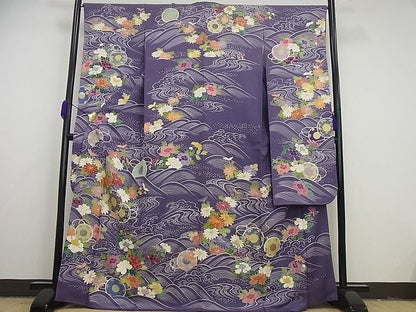 平和屋本店●極上　創業460年・千總　誰が袖好み　振袖　駒刺繍　鼓流水花文　金彩　高島屋扱い　逸品4s581