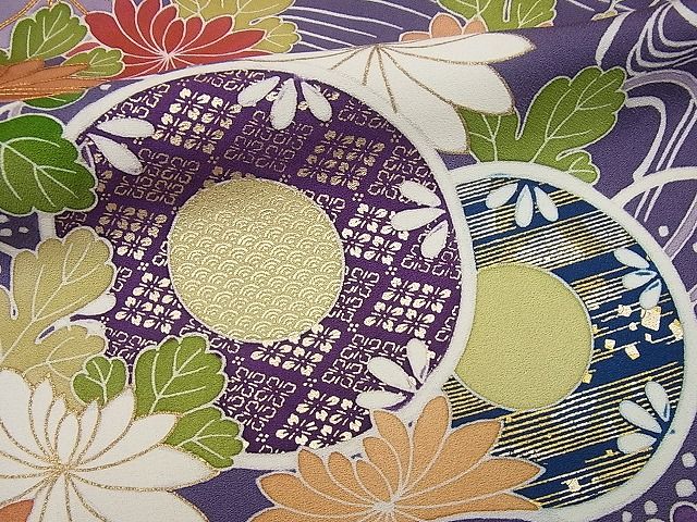 平和屋本店●極上　創業460年・千總　誰が袖好み　振袖　駒刺繍　鼓流水花文　金彩　高島屋扱い　逸品4s581