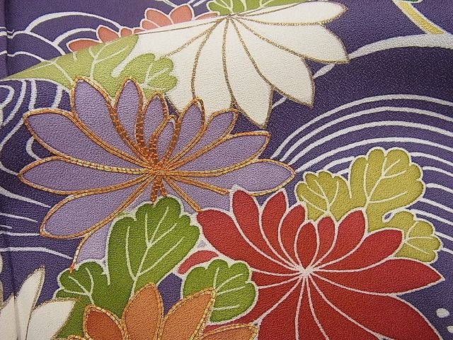 平和屋本店●極上　創業460年・千總　誰が袖好み　振袖　駒刺繍　鼓流水花文　金彩　高島屋扱い　逸品4s581