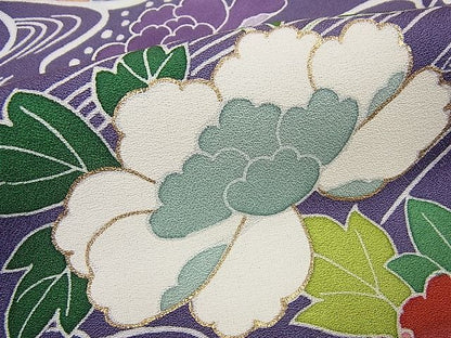 平和屋本店●極上　創業460年・千總　誰が袖好み　振袖　駒刺繍　鼓流水花文　金彩　高島屋扱い　逸品4s581