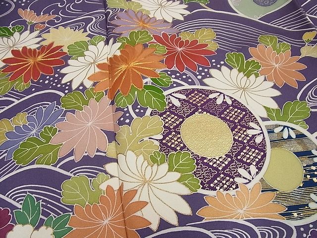 平和屋本店●極上　創業460年・千總　誰が袖好み　振袖　駒刺繍　鼓流水花文　金彩　高島屋扱い　逸品4s581