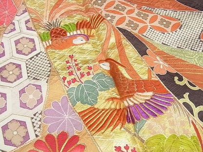 平和屋本店●極上　創業460年・千總　振袖　駒刺繍　束ね熨斗花鳥文　金彩　小田急扱い　逸品4s593