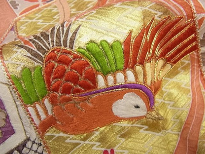 平和屋本店●極上　創業460年・千總　振袖　駒刺繍　束ね熨斗花鳥文　金彩　小田急扱い　逸品4s593