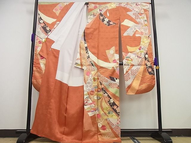 平和屋本店●極上　創業460年・千總　振袖　駒刺繍　束ね熨斗花鳥文　金彩　小田急扱い　逸品4s593
