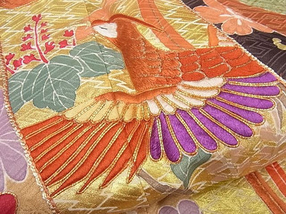 平和屋本店●極上　創業460年・千總　振袖　駒刺繍　束ね熨斗花鳥文　金彩　小田急扱い　逸品4s593
