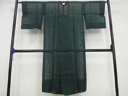 平和屋本店■極上　夏物　絹芭蕉　道行コート　スリーシーズン　春夏秋　塵除け　ロング丈　格子柄　証紙付き　逸品4s595