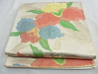平和屋着物■西陣 六通柄袋帯 ふくれ織 花菖蒲 金糸 逸品 n-te1917