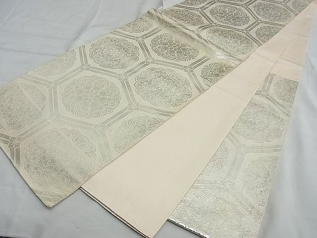 平和屋着物■六通柄袋帯 厚板亀甲華文 銀糸 逸品 n-te1925