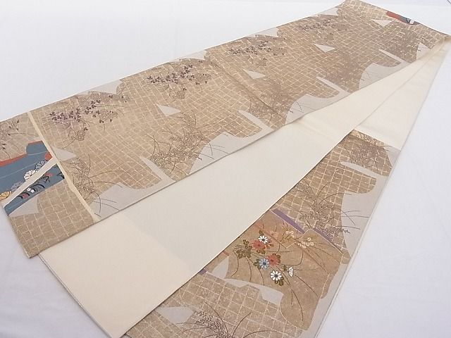 平和屋着物■六通柄袋帯 障壁画 雛形屏風紋 誰袖花文 金糸 正絹 逸品 AAAC8105Agk
