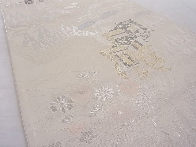 平和屋着物■六通柄袋帯 京洛山水 プラチナ二重箔 正絹 逸品 AAAC8309Agk