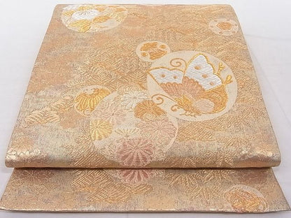 平和屋着物■六通柄袋帯 花蝶丸文 金銀糸 正絹 逸品 AAAC8308Agk