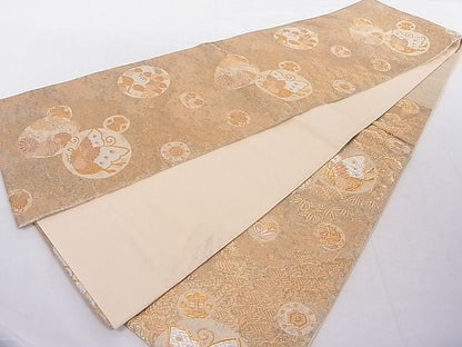 平和屋着物■六通柄袋帯 花蝶丸文 金銀糸 正絹 逸品 AAAC8308Agk