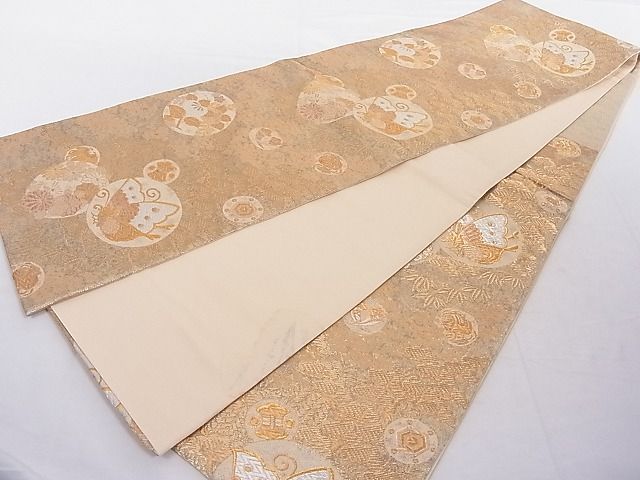 平和屋着物■六通柄袋帯 花蝶丸文 金銀糸 正絹 逸品 AAAC8308Agk