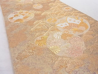 平和屋着物■六通柄袋帯 花蝶丸文 金銀糸 正絹 逸品 AAAC8308Agk