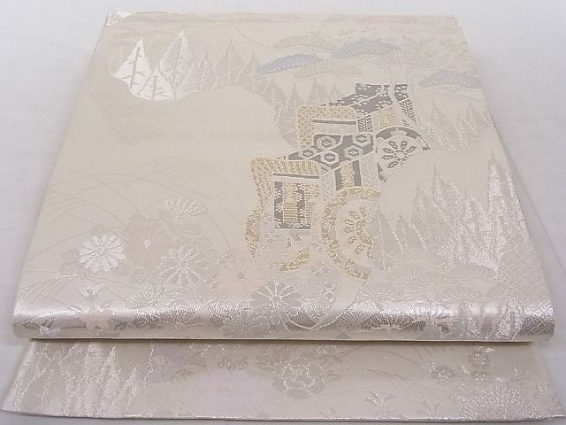 平和屋着物■六通柄袋帯 京洛山水 プラチナ二重箔 正絹 逸品 AAAC8309Agk
