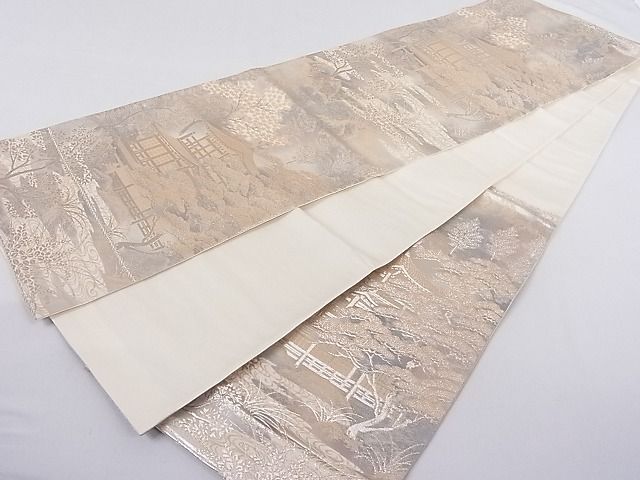 平和屋着物■六通柄袋帯 京洛錦 風景文 二重引箔 正絹 逸品 AAAC8158Agk