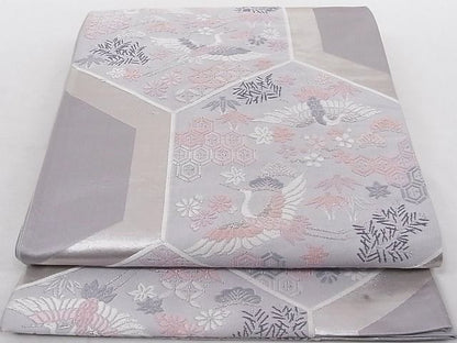 平和屋着物■六通柄袋帯 唐織 飛鶴亀甲花文 松竹梅 銀糸 正絹 逸品 AAAC8209Agk