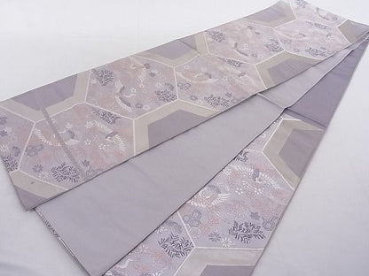 平和屋着物■六通柄袋帯 唐織 飛鶴亀甲花文 松竹梅 銀糸 正絹 逸品 AAAC8209Agk
