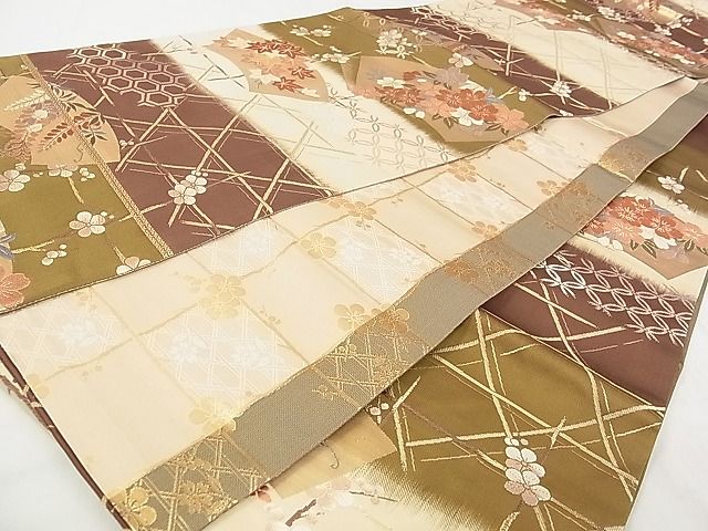 平和屋着物■六通柄袋帯　唐織　地紙吉祥花文　金糸　逸品　DAAA3228rt