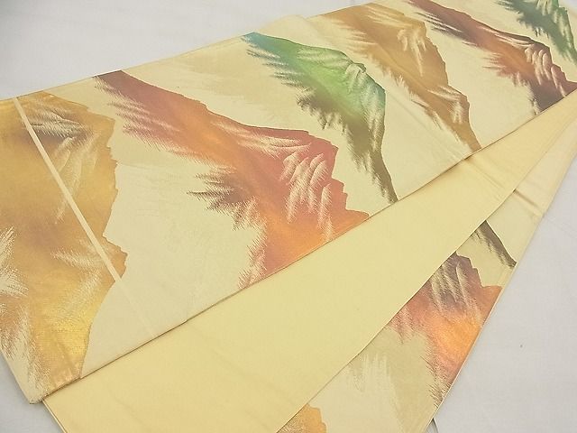 平和屋着物■六通柄袋帯 ふくれ織り 遠山文様 金糸 逸品 n-ea1841