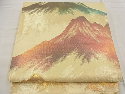 平和屋着物■六通柄袋帯 ふくれ織り 遠山文様 金糸 逸品 n-ea1841
