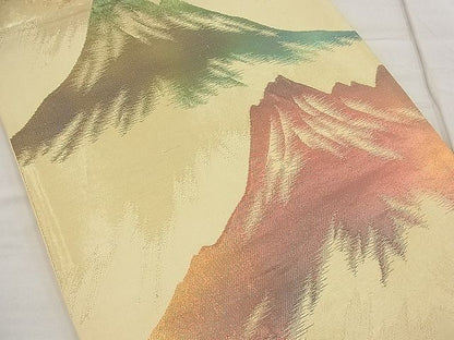 平和屋着物■六通柄袋帯 ふくれ織り 遠山文様 金糸 逸品 n-ea1841