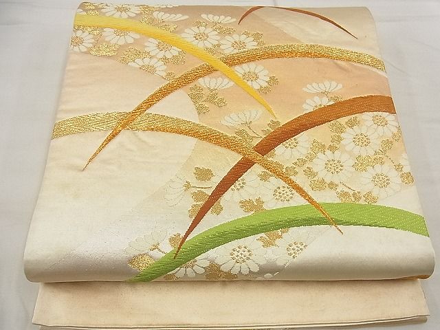 平和屋着物■六通柄袋帯 唐織 芝草菊花文 金糸 逸品 n-ea1852