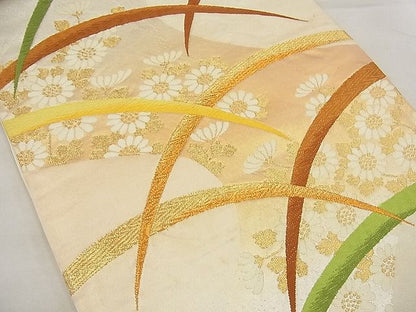 平和屋着物■六通柄袋帯 唐織 芝草菊花文 金糸 逸品 n-ea1852