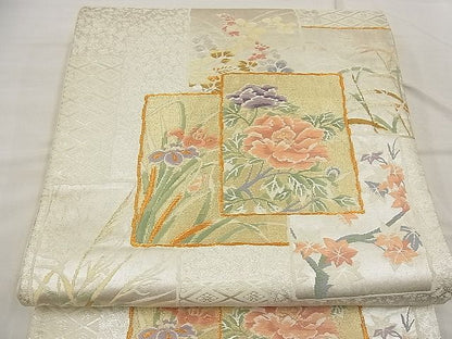 平和屋着物■六通柄袋帯 唐織 色紙草花文 金銀糸 逸品 n-ea1863