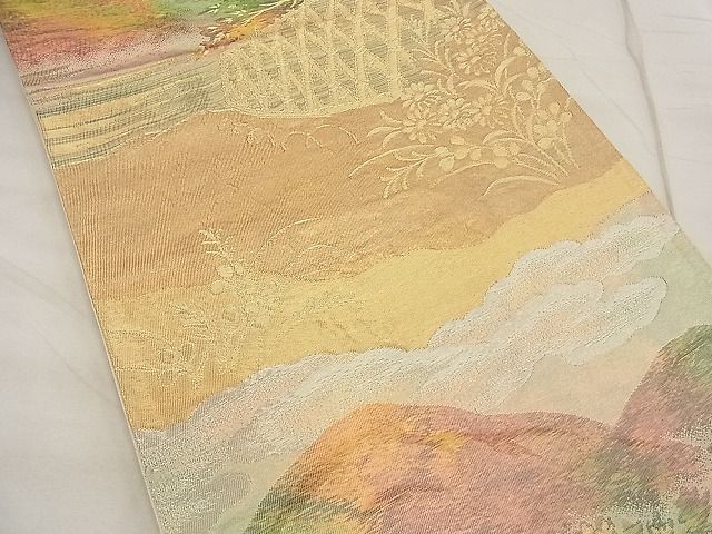 平和屋着物■六通柄袋帯 遠山籬草花文 金銀糸 逸品 n-ea1883