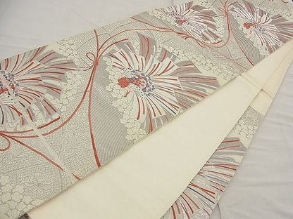 平和屋着物■六通柄袋帯 唐織 鳳凰結紐花文 銀糸 逸品 n-ea1893