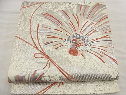 平和屋着物■六通柄袋帯 唐織 鳳凰結紐花文 銀糸 逸品 n-ea1893