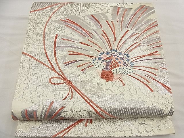 平和屋着物■六通柄袋帯 唐織 鳳凰結紐花文 銀糸 逸品 n-ea1893