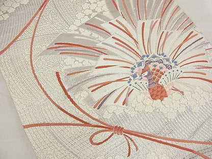 平和屋着物■六通柄袋帯 唐織 鳳凰結紐花文 銀糸 逸品 n-ea1893