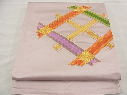 平和屋着物■太鼓柄袋帯 総刺繍 駒刺繍 菱天井文様 金糸 逸品 n-ea1892