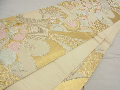 平和屋着物■六通柄袋帯 唐織 束ね熨斗慶長花文 金銀糸 逸品 n-ea1910