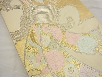 平和屋着物■六通柄袋帯 唐織 束ね熨斗慶長花文 金銀糸 逸品 n-ea1910